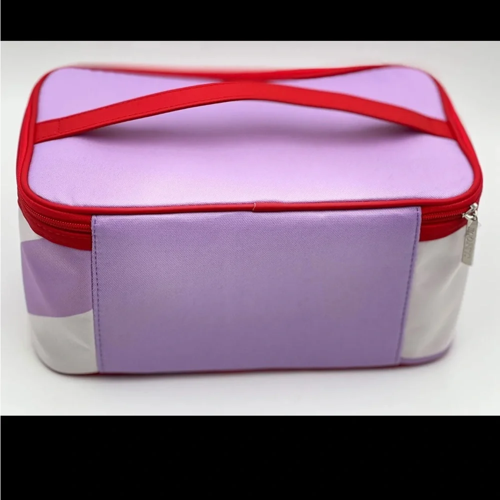 Clinique Makeup bag toiletries case cosmetics travel peppermint swirl red purple